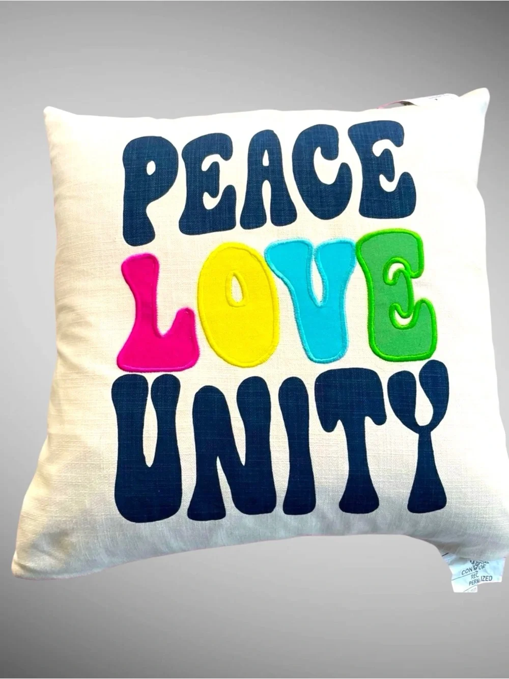 Sonoma Peace Love Unity Rainbow Throw Pillow NWT 16x16 Feather Fill
